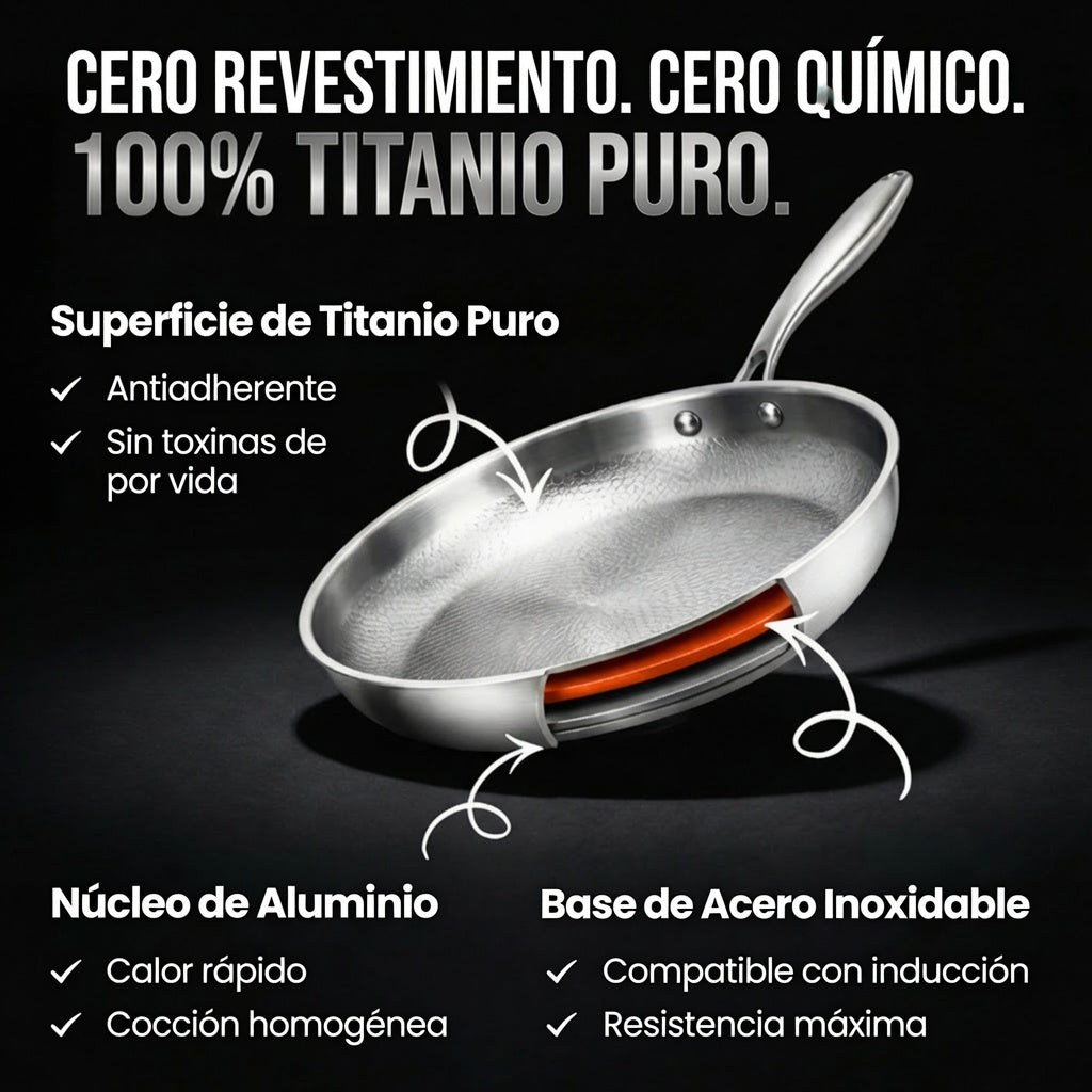 Sartén de Titanio Puro 100% para una Cocina Sin Toxinas