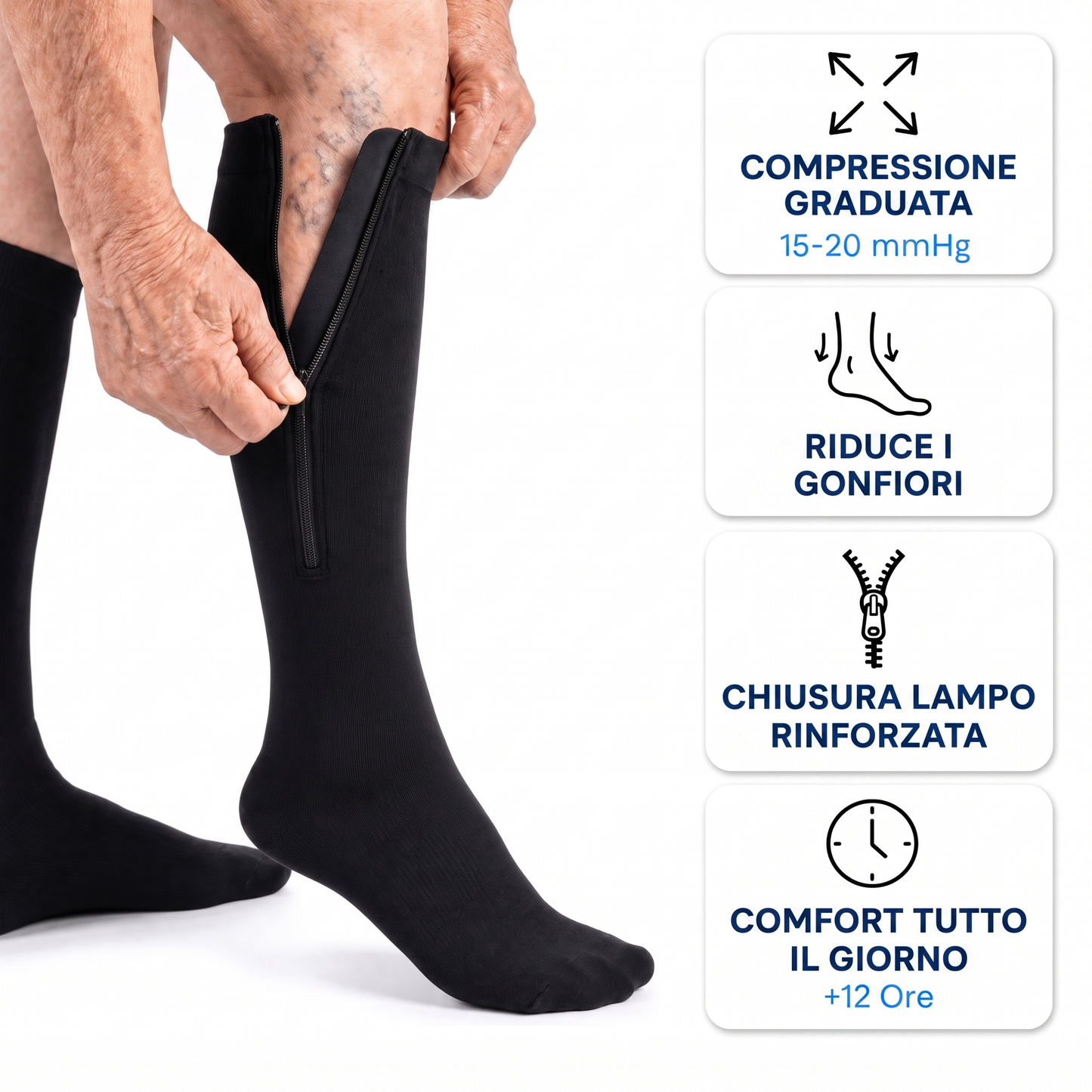 Calze a compressione con cerniera