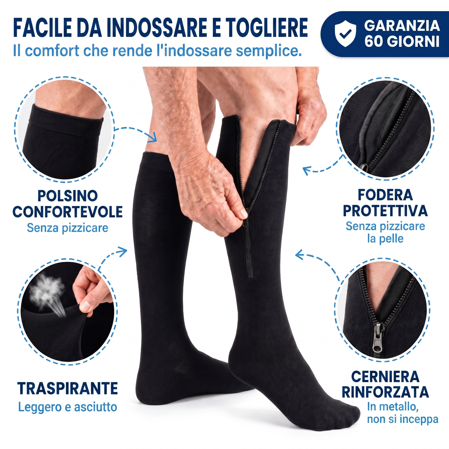 Calze a compressione con cerniera